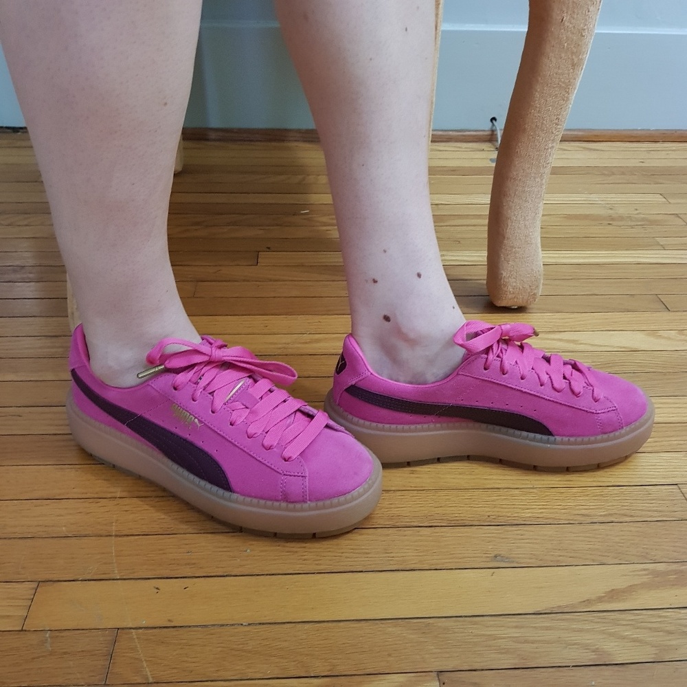 Puma carmine rose wine tasting platform shoes